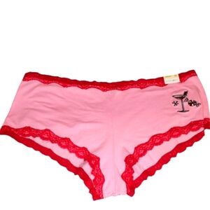 Vintage Fashion Bug Pink Red Martini Low Rise Stretchy Boyshorts Size 12